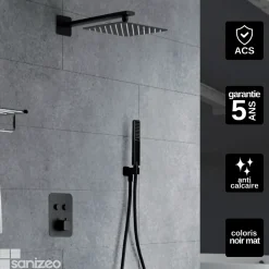 Colonne de Douche Encastrée Thermostatique Anti-Calcaire Noir Mat IMEX MADEIRA GTM021/NG
