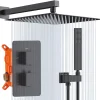 Colonne de Douche Encastrée Noir Système de Douche Thermostat en Laiton avec Tête de Douche Carrée 30x30CM