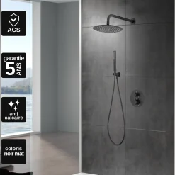 Colonne de Douche Encastrée Thermostatique Anti-Calcaire Noir Mat IMEX NAPOLES GTN047/NG