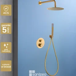 Colonne de Douche Encastrée Thermostatique Anti-Calcaire Or Brossé IMEX GENOVA GTG053/OC