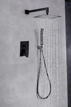 Colonne de douche encastrée mécanique carrée noire, Edouard Rousseau Wall