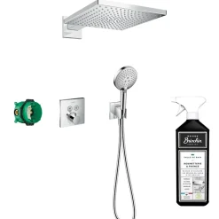 Colonne de douche encastrée thermostatique HANSGROHE ShowerSelect Square chromé + nettoyant Briochin