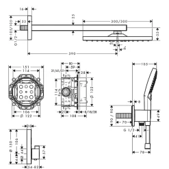 Colonne de douche encastrée thermostatique HANSGROHE ShowerSelect Square chromé + nettoyant Briochin