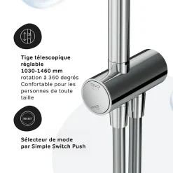 Colonne de douche et bain baignoire sans robinet, Système de douche Chromé F07TA000 Hit AM.PM