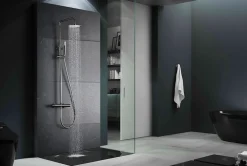 Colonne de douche externe CURVED Thermostatique Canon de fusilChroméNoir matCanon de fusilOr brosséOr rose brossé Colonne de douc