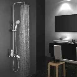 Colonne de douche extra-longue monocommande DUA ronde, 100-150 cm, finition chrome poli, en laiton Kibath