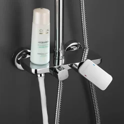 Colonne de douche extra-longue monocommande DUA ronde, 100-150 cm, finition chrome poli, en laiton Kibath