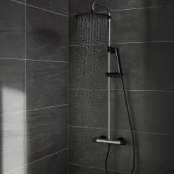 Colonne de douche façon inox et noir avec thermostatique Essebagno Kissy
