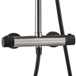 Colonne de douche façon inox et noir avec thermostatique Essebagno Kissy