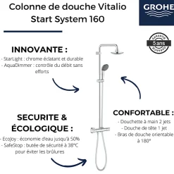 Colonne de douche Grohe Vitalio Start System 160 avec nettoyant robinetterie Grohe GrohClean