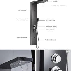 Colonne de douche hydromassante KALY 4 jets Noir - Saniverre