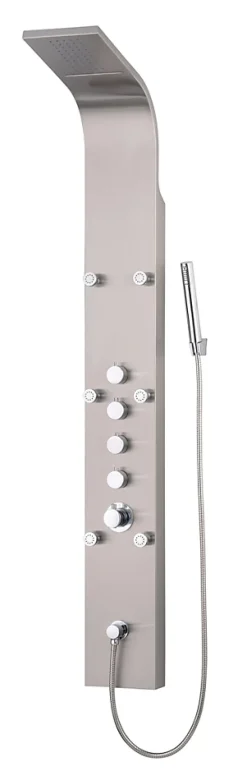 Colonne de douche hydromassante mécanique avec pommeau + douchette 1 jet + flexible, gris inox, Edouard Rousseau Orys