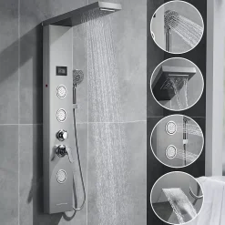 Colonne de Douche Hydromassante Panneau de douche Chromé en Inox Laiton Murale Système de Douche Digitale Multifonctionnel