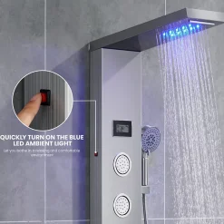 Colonne de Douche Hydromassante Panneau de douche Chromé en Inox Laiton Murale Système de Douche Digitale Multifonctionnel