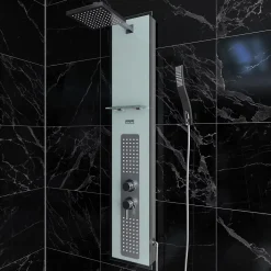 Colonne de douche hydromassante mécanique avec pommeau + douchette + flexible, blanc, Galedo Crystal