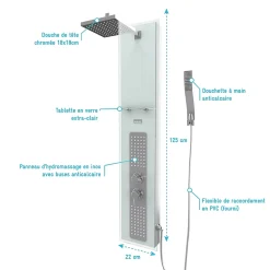 Colonne de douche hydromassante mécanique avec pommeau + douchette + flexible, blanc, Galedo Crystal