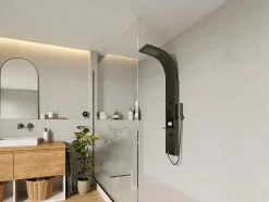 Colonne de douche hydromassante avec étagère - Noir mat - 20 x 140 cm - ROANA