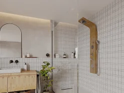 Colonne de douche hydromassante, pluie tropicale et panneau en bambou - 20 x 140 cm - TISSIA