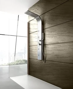 Colonne de douche hydromassage avec quatre fonctions en acier brossé
