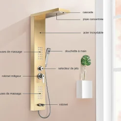 Colonne de douche hydromassante LULY 4 jets + 1 robinet Or - Saniverre