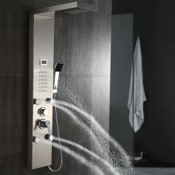 Colonne de Douche Hydromassante Panneau de douche Chromé en Inox Laiton Murale Système de Douche Digitale Multifonctionnel