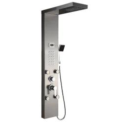 Colonne de Douche Hydromassante Panneau de douche Chromé en Inox Laiton Murale Système de Douche Digitale Multifonctionnel
