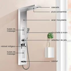 Colonne de douche hydromassante LULY 4 jets + 1 robinet Gris - Saniverre
