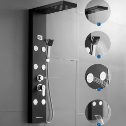 Colonne de Douche Hydromassante Panneau de douche Chromé en Inox Laiton Murale Système de Douche Digitale Multifonctionnel