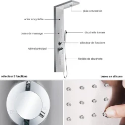 Colonne de douche hydromassante ZENY 3 jets Gris / Argent - Saniverre