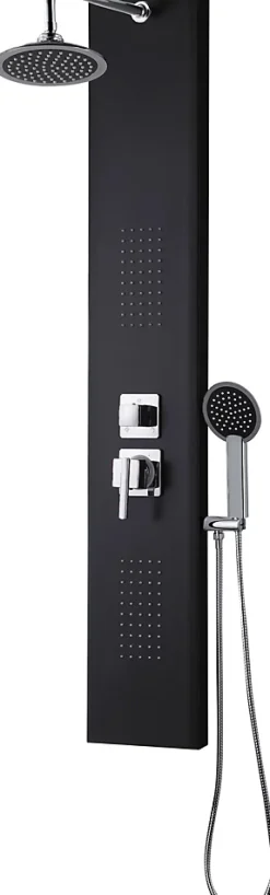 Colonne de douche hydromassante mécanique avec pommeau + douchette 1 jet + flexible, noir, Edouard Rousseau Houka