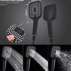 Colonne de Douche Hydromassante Thermostatique Noir avec LED et Affichage Numérique, Ensemble Complet avec Étagère de Rangement