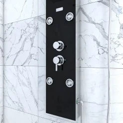 Colonne de douche hydromassante mécanique avec pommeau + douchette + flexible, noir, Galedo Glass