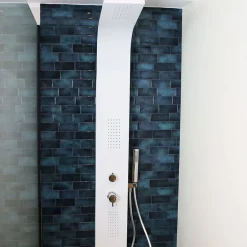 Colonne de douche hydromassante mécanique avec pommeau + douchette + flexible blanc Essebagno Esseflat