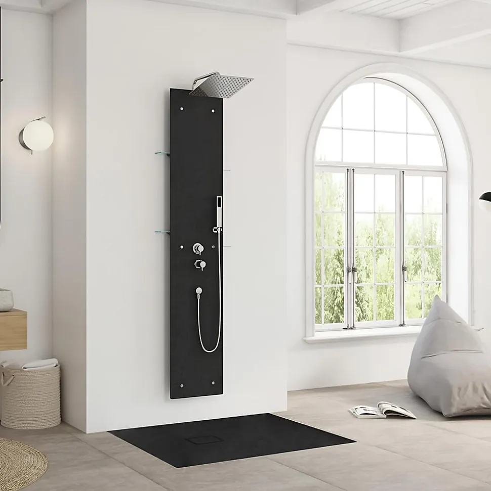 Colonne de douche KINEDO AQUAWALL PIETRA couleur noir équipée thermostatique colonne de douche