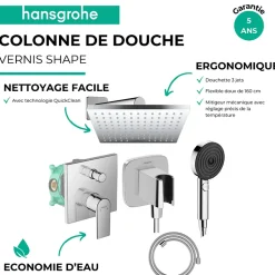 Colonne de douche mécanique HANSGROHE Vernis Shape Douche de tête Vernis Shape Flexible Designflex Douchette Pulsify chromé