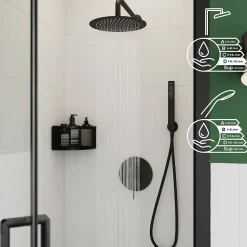 Colonne de douche mécanique encastrée en laiton massif finition noir mat, GoodHome Owens