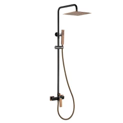 Colonne de douche mécanique avec barre extensible SKY BATH noir cristal et or rose PVD série INFINITE