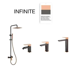Colonne de douche mécanique avec barre extensible SKY BATH noir cristal et or rose PVD série INFINITE