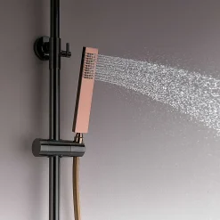 Colonne de douche mécanique avec barre extensible SKY BATH noir cristal et or rose PVD série INFINITE