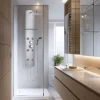 Colonne de douche mécanique hydromassante 6 buses avec tablette, pomme de tête, douchette 3 jets et flexible, gris, Valentin Totem Alu