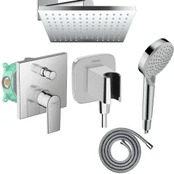 Colonne de douche mécanique HANSGROHE Vernis Shape Douche de tête Vernis Shape Flexible Métaflex Douchette Vernis Blend chromé