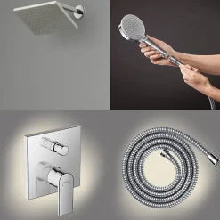 Colonne de douche mécanique HANSGROHE Vernis Shape Douche de tête Vernis Shape Flexible Métaflex Douchette Vernis Blend chromé