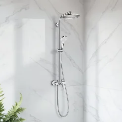 Colonne de douche mécanique chrome avec pommeau rond + douchette 1 jet + flexible, Hansgrohe Crometta S 240