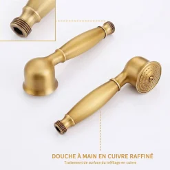 Colonne de Douche Mécanique Ensemble de Douche à Double Poignée Rétro Système de Douche Réglable Kit de Douche en Laiton