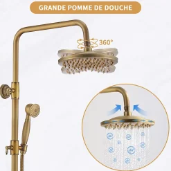 Colonne de Douche Mécanique Ensemble de Douche à Double Poignée Rétro Système de Douche Réglable Kit de Douche en Laiton