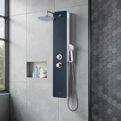 Colonne de douche mécanique avec pommeau + douchette 1 jet + flexible, gris anthracite, Edouard Rousseau Eris