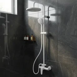 Colonne de douche mécanique blanche avec douchette et pomme de tête, GoodHome Cavally