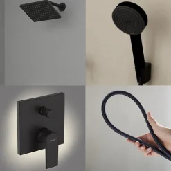 Colonne de douche mécanique HANSGROHE Vernis Shape Douche de tête Vernis Shape Flexible Designflex Douchette Pulsify noir
