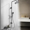 Colonne de Douche Mecanique avec Étagère Ensemble de Douche Douchette et Tête de Douche Hauteur Réglable 839 à 1164 mm ABS Noir