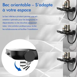 Colonne de Douche Mecanique avec Étagère Ensemble de Douche Douchette et Tête de Douche Hauteur Réglable 839 à 1164 mm ABS Noir